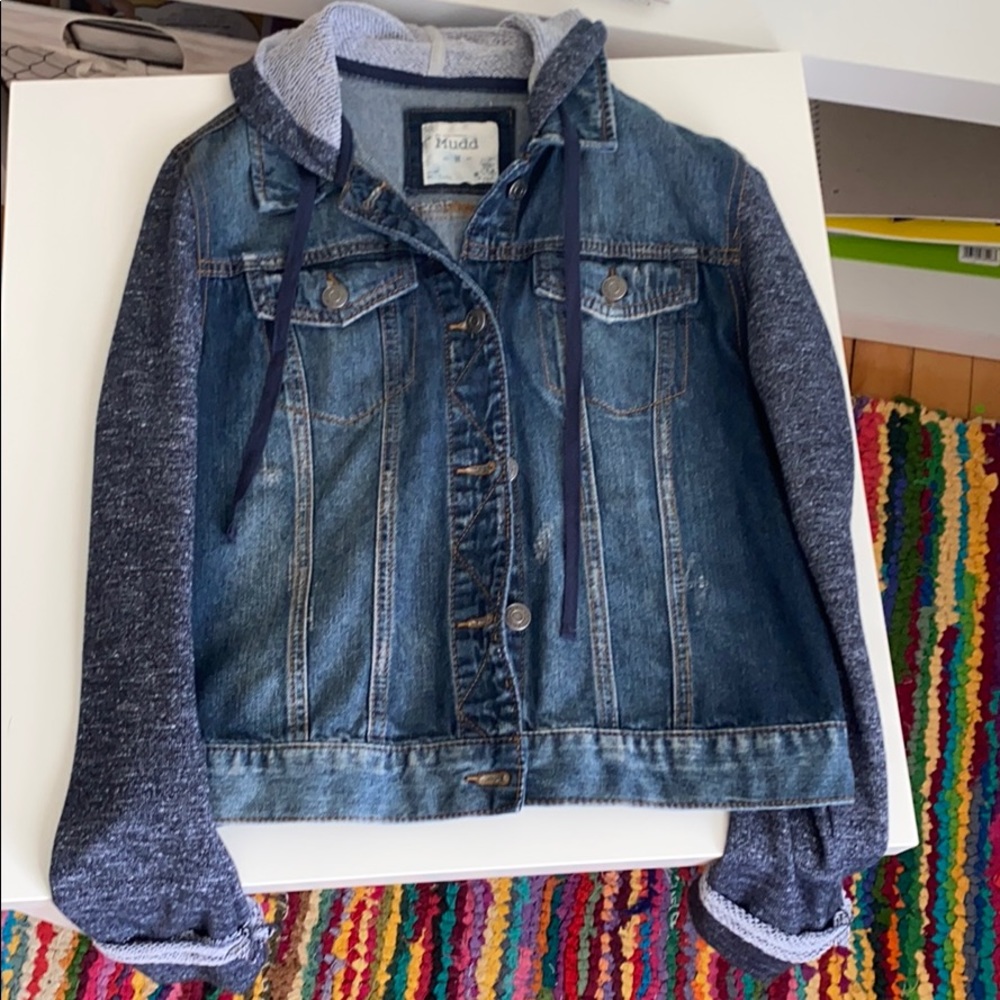 jean jacket with long sleeve hood underneath!